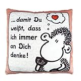 Sheepworld 42389 Plüsch Spruch damit Du weißt, DASS ich Immer an Dich denke, kleines Deko-Kissen, 25 cm x 25 cm Zierkissen, 100% Polyester, Mehrfarbig, Rosa, 1 Stück (1er Pack)