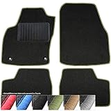 moto-MOLTICO Fußmatten Auto Velours Autoteppiche Schwarz Automatten Set 4-teilig passend für Toyota Yaris II 2005-2011 (Grüne - Ziernähte)