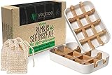 vegboo® Bambus Seifenschale Set - 100% Plastikfreie 2er Seifenhalter Box in Weiß mit Abtropfgitter und Sisal Seifensäckchen - ideal als Schale für Naturseife im Bad, Dusche, Küche & R