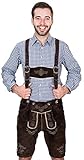 Bayerische Herren Trachten Lederhose kurz, Trachtenlederhose mit Trägern, original in Dunkelbraun, Oktoberfest, Größe 50