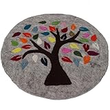 Maharanis  Lebensbaum FAIRTRADE Tree of life Handgefilzter Untersetzer Unterlage Stuhlkissen Sitzkissen  graumeliert, 35 cm, Grau M