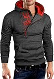 Grin&Bear Slim fit Halfzip Jacke Kapuze Hoodie Sweatshirt Kapuzenpullover, anthrazit-rot, L, GEC401