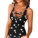 NHNKB Casual Tank Oberteile Damen Cross Sexy Sommer Ärmellose Shirts Button Down Camis Tank Tops U-Ausschnitt Kurzarm Sterne Slim W