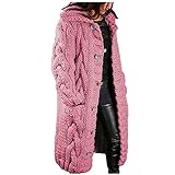Yowablo Hood Cardigan Damen Große Pullover Tasche Einreihiger Mantel mit Langen Ärmeln (5XL,Wassermelonenrot)