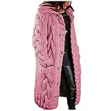 Yowablo Hood Cardigan Damen Große Pullover Tasche Einreihiger Mantel mit Langen Ärmeln (5XL,Wassermelonenrot)