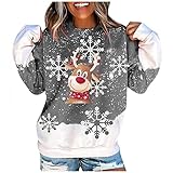 Weihnachtspulli Damen Lang,Weihnachtspullover Damen Lustig 3D Drucken Schön Oversize Baumwolle Winter Warm Langarm ohne Kapuze Weihnachten Sweatshirt Pullover Weihnachtsp