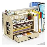 BOCbco Buchstütze Unterstützt Schreibtisch Organizer Aufbewahrungsbox Schreibtisch Bücherregal Mit Schloss Schubladen Alles In Einem Bürobedarf Zubehör Dekor Bücherregal/Beig