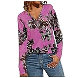 Damen Herbst Winter Mode Gedruckt V-Ausschnitt Langarm Plus Size Lose Sweatshirt Kleid, Purple3, 54