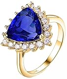 AmDxD Diamantring Gelbgold 585, Elegant Ring Ehering mit Blau Tansanit 3ct, Fein Frauen Schmuck, Schmuck Geburtstag Geschenke für Ehefrau, Gelb Gold, Gr.65 (20.7)