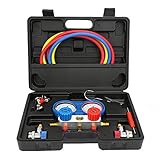 Deror AC Diagnostic Manifold Gauge Kit für das Laden von Klimaanlagen/Evakuieren von Vakuumpumpen, passend für Kältemittel R134A R404A R410A und R22