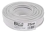 BLca 25m 2x1,5mm² Lautsprecherkabel CCA I Boxenkabel isoliert weiß mit Polaritätskennzeichnung I LS-Kabel als Meterware für Stereoanlag