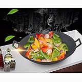 XJMXLL Gusseisen-Wok Gusseisen-Wok Haushaltsbratpfanne Alter Stil Doppelohr Verdickter Tonkocher Runder Boden Spitz Hot Pot Wok Kommerzieller Wok Gas PhotoColor Wok (Color : PhotoColor Size : 27CM