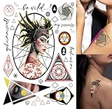 Farbige Fake-Tattoos mystisch 21x30 cm verschiedene Faben Bilder Klebe-Tattoo für Festivals Tattoos zum Aufkleben in Farbe 25 M