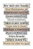 BigDean Holzschild Wandbild groß mit Sprüchen - 51 x 33 cm - Wand Deko mit Familienregeln - Vintage Shabby Chic - Sprüche Schilder Plankenschild F