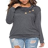 Damen Lose Einfache Solide Patchwork Plissee Langarm T-Shirt Pullover Bluse Lässige Allgleiches Temperament Bluse L