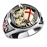 Tempelritter Kreuz Ring für Männer, Kreuzritter Kreuz Ring Mittelalter Schwert Schild Ring für Jungen (18.1)