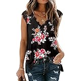 DOMBX Damen Sommer ärmellos Tiefer V-Ausschnitt Chiffon Spitze Blumenstreifen Druck Boho Afrikanischer Druck Camisole T-Shirt Tank Top Oberteile Frauen Mode Sexy Gemütlich Tanktops Bluse Weste H