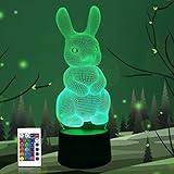 3D Kaninchen Illusion Lampe, CooPark LED Optisches Hologramm Nachtlicht 16 Farben ändern sich mit Fernbedienung, Kinderzimmer Home Decor Kreative Geschenke für Weihnachten Geburtstag Kinder Jung