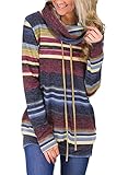 GOSOPIN Damen Sweatshirt Gestreift Rollkragen Loose Tops Farbblock Langarm Herbst Tunik S-XXL, #2, X-Large(EU48-50)