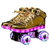 Rollschuhe Doppelreihe LED-Flash Leuchtende Gold Silber Rosa für Frauen und Männer Anfänger Geschenk,Gold,34