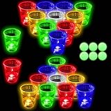 Bier Pong Set, leuchtet im Dunkeln, Partyspiele für Beer Pong Tisch, 22 Leuchtbecher (5 Farben) und 6 Leuchtbälle, Nachtspiele für drinnen und draußen, Partyveranstaltung