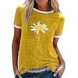 Oberteile Damen T-Shirt Damen Süßer Blumendruck Rundhals Kurzarm Mode Lässig Lose Bequem Atmungsaktiv Elegant Chic Damen Top Damen Shirts E-Yellow XL