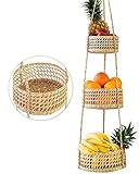 DEKOFY Obstkorb hängend in 145cm Extra Länge - XXL Seegras Obst Hängekorb - für bessere Erreichbarkeit und mehr Platz - zur Obst Aufbewahrung, Hängekorb Küche, Hängekorb Obst, Hängender Obstkorb