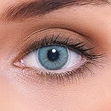 LENZOTICA Sehr stark natürlich deckende blaue Kontaktlinsen farbig NATURAL BLUE + Behälter von LENZOTICA I 1 Paar (2 Stück) I DIA 14.00 I ohne Stärke I 0.00 Diop