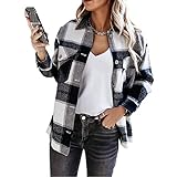 FANSU Damen Karierte Hemdjacke mit Knöpfen, Holzfällerjacke Mantel Hemd Langarm Oversized Hemdbluse Herbst Winter Bluse Mantel Hemdjacke Mode Boyfriend B