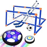 HIDMED Air Power Fußball Hockey Hover Set 2 Hockeyschläger Sticks, 2 Goals Kinder Outdoor Spielzeug Indoor Spiel Geschenke für Junge Mädchen, Licht und Wiederaufladb