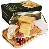 bambuswald© Aufschnittbox aus Glas & Deckel aus 100% Bambus - 20x15x6cm | Aufbewahrung im Kühlschrank von Wurst- & Käseaufschnitt | Wurstbox Aufbewahrungsbox Käseglocke Frischhaltedose Servierp