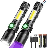 UV Taschenlampe 3 in 1 UV Lampe, LED Taschenlampe USB Aufladbar Magnet Zoombar, Banral Wasserdicht COB Arbeitsleuchte, 7 Modi, 395nm Ultraviolett Licht Urin detektor für Haustier (2PC)