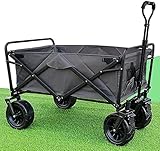 faltbarer bollerwagen strand Zusammenklappbarer Mehrzweckwagen Im Freien Mit Großen Rädern Und Bremsen, All Terrain Beach Wagon Faltender Einkaufswagen, Schwerlastwagen Für Den Garten Im F