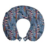 ABAKUHAUS Tropisch Reisekissen Nackenstütze, Heliconia Chartacea Blume, Schaumstoff Reiseartikel für Flugzeug und Auto, 30x30 cm, Schiefer-Blau M