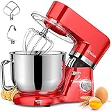 Küchenmaschine, POWWA 6,2 L Rührmaschine Knetmaschine, 6+1 Geschwindigkeit Teigmaschine,1500W Teigknetmaschine mit Schneebesen, Knethaken, Rührbesen & Spritzschutz zum Backen, Kuchen, Kekse,