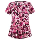 Kasacks Damen Pflege Motiv V-Ausschnitt Mock Wrap Scrub Unisex Top Sommer Einfarbig Kurzarm Gute QualitäT V-Neck Top LäSsig Sommer Arbeitsuniform Bluse T-Shirt Uniformen Plus S