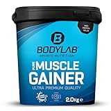 Bodylab24 Pure Muscle Gainer Haselnuss-Kakao 2kg, je 100g 33g natürliche Kohlenhydrate, 40g Protein und 12g Fett, angereichert mit Kreatinmonohydrat, perfekter Weight Gainer Shake für den Masseaufb