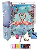 DIAPOP 5D Diamond Painting DIY - Diamant Malerei - Vollbild Komplettes Set - 35 Farben - Runde Steine - 30x40cm - Flamingos H