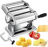 Nudelmaschine Sailnovo Manuelle Pastamaschine mit 7 Einstellbare Dicke, 2 In 1 Nudelschneider und Klemme für Frisch Spaghetti Nudeln Lasagne, Nudelmaschine Edelstahl Pasta Maker Machine Geschenk S