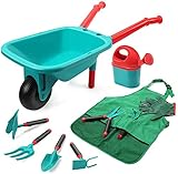 cute stone Kinder Gartengeräte Set, Gartenarbeit Werkzeug mit Schubkarre, Gießkanne, Handschuhe, Hand Harke, Schaufel, Kelle, Hacke, Schürze, Outdoor Indoor Spielzeug Geschenk für Jungen M