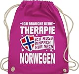 Shirtracer Länder Fahnen und Flaggen - Ich brauche keine Therapie Ich muss einfach nur nach Norwegen - weiß - Unisize - Fuchsia - Norwegen - WM110 - Turnbeutel und Stoffbeutel aus Baumw