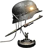 BIANGEY Kriegsreliktlampe, um Sich daran zu erinnern, DASS die Geschichte, Tischlampe aus dem Helm und Bajonett des Weltkriegs aus dem Weltkrieg gefertigt ist, Eisen-USB-Lampe,