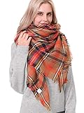 soul young Damen Kariert Karo XXL Schal - Frauen Klassische übergroße Weich Warm Quadratish Deckenschal fure Herbst und Winter,Tartan Plaid Poncho fure Maedchen(Orange)