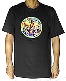 ImZauberwald 'Peyote Adler T-Shirt (Design von Meskalin Schamane, Schwarzlicht aktiv, Blume des Lebens auf Rückseite) Huichol Shirt PSY goa Tshirt Psychedelic Trance san Pedro Kaktus B-XL