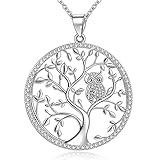 GOXO Baum des Lebens Anhänger Sterling Silber Eulen Kette Halskette für Damen Mädchen (Baum des Lebens-Eule)