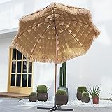 FHB Sonnenschirm Stroh, Hawaiianischer Tiki Strandschirm für Den Außenbereich, Strohaufsatz mit Sonnenbeständigem Stoff, mit Neigung und Dreieckiger Basis, für Den Außenbereich, Gärten,