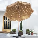 FHB Sonnenschirm Stroh, Hawaiianischer Tiki Strandschirm für Den Außenbereich, Strohaufsatz mit Sonnenbeständigem Stoff, mit Neigung und Dreieckiger Basis, für Den Außenbereich, Gärten,