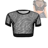 Vandove Damen Crop Tops Sexy Spitze Bustier T-Shirt Rundhals Mini Bra Weste Oberteile Bluse Dessous Netz Oberteile Clubwear Sehr Kurz Party Blusen Bodysuit (Schwarz, M)