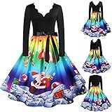 MOKBAY Festliche Kleider Für Damen Long Skirts for Damen Kleider Prinzessin Kleid Mädchen Frauen Vintage Langarm Weihnachten 1950er Jahre Hausfrau Abend Party Abendk