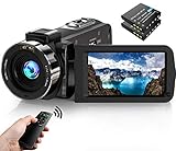 Videokamera Camcorder 1080P FHD 30FPS 36MP IR Nachtsicht YouTube Vlogging Kamera Recorder 3.0 '' 270 Grad Drehung IPS Bildschirm 16X Digital Zoom Camcorder mit Fernbedienung und 2 B